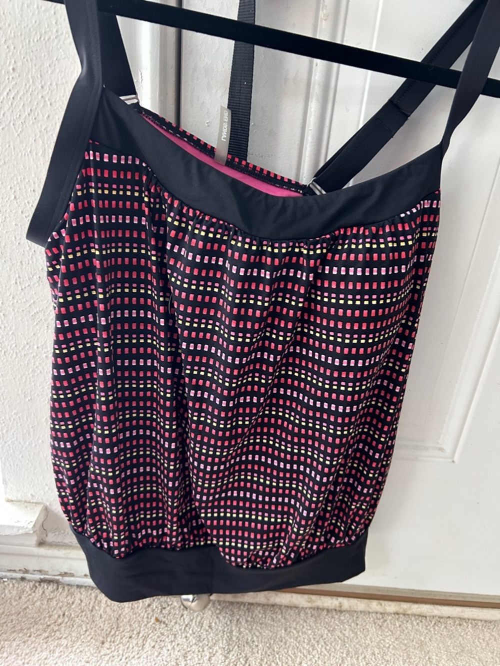 Lands' End Black Pink Dot-Print Tankini Top
